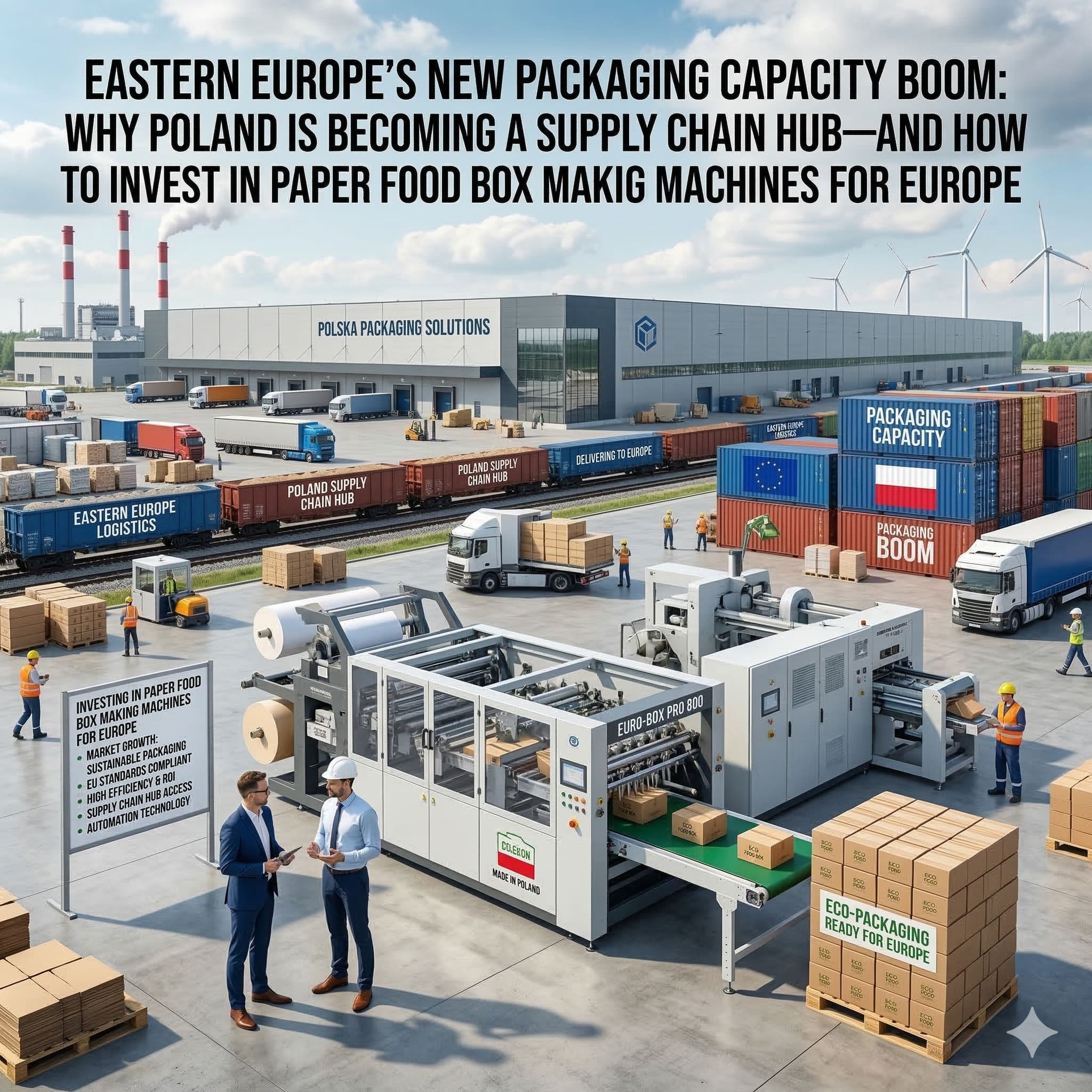 Poland packaging hub illustration – investing in paper food box making machines for Europe